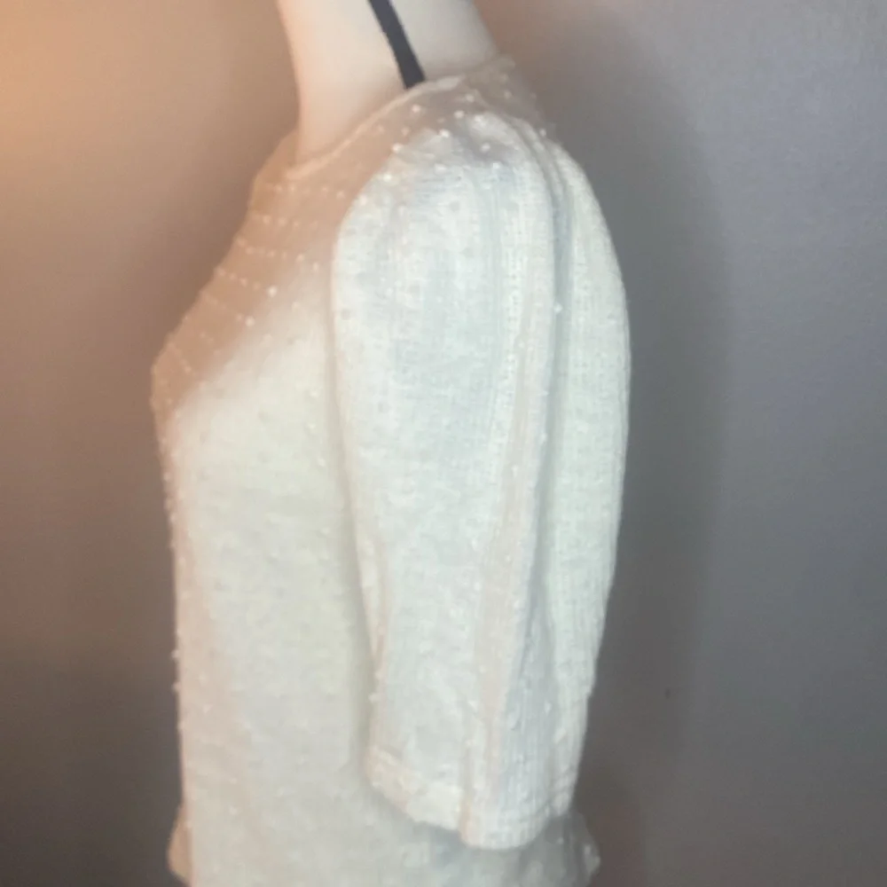 Ivory Raised Polka dot Sweater, Puff Sleeve
